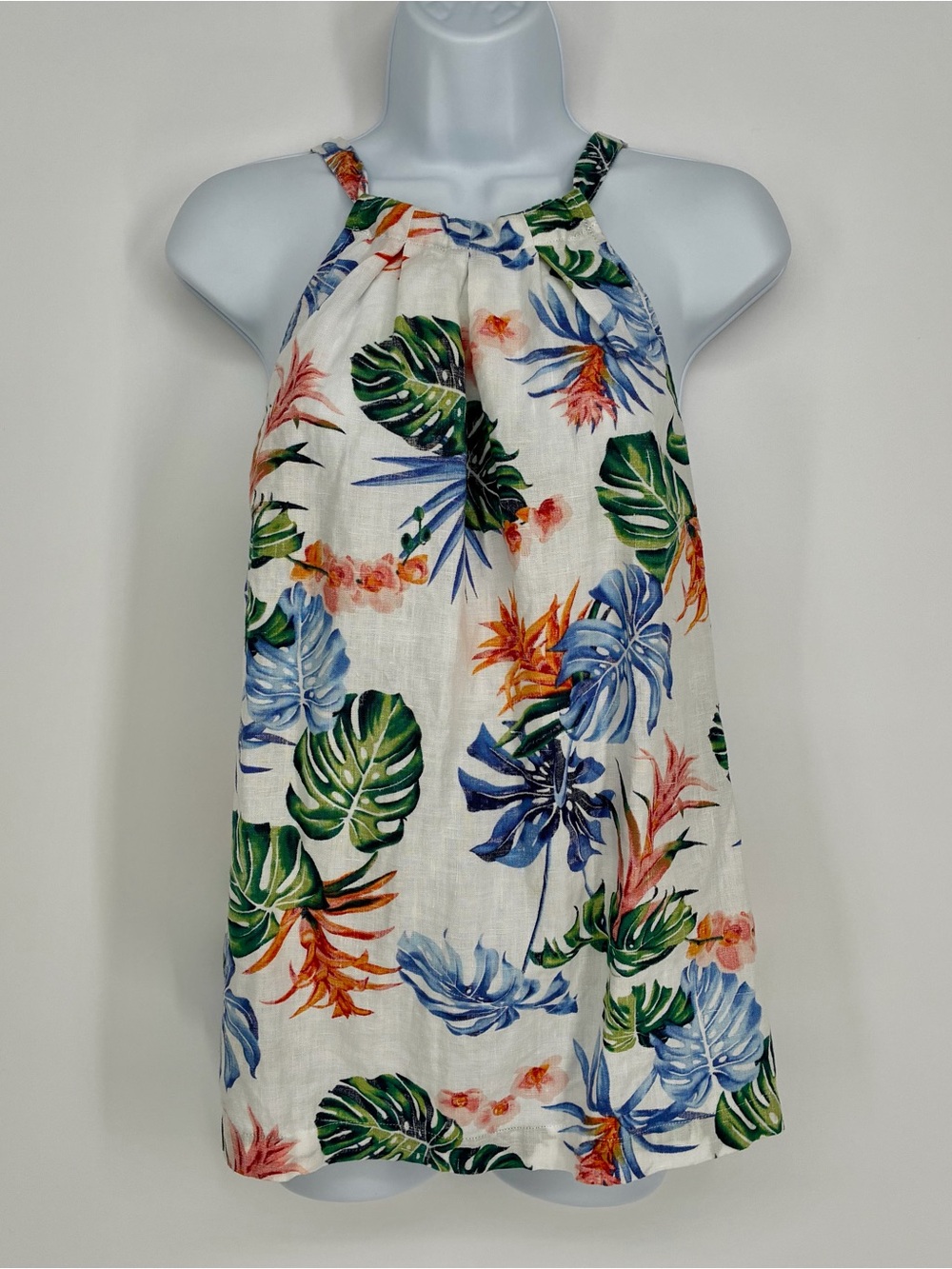 Tommy Bahama 100% Linen Tropical Bird of Paradise Floral Halter Top Blouse XS